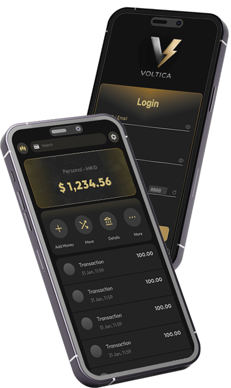 A hand holding the Voltica app, ready for use.