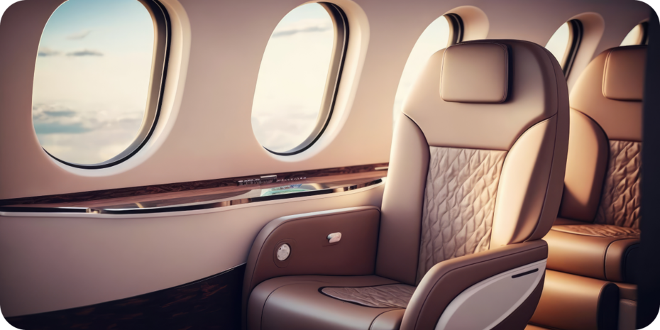 Luxurious and spacious interior of a private jet.