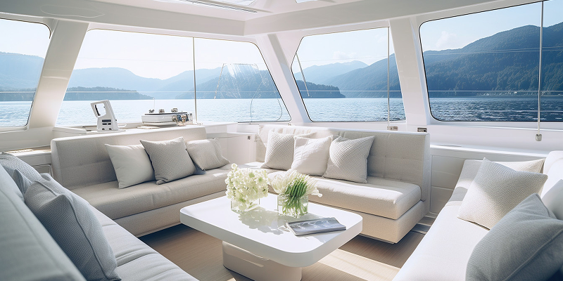 Luxury yacht charter sailing on the open sea.